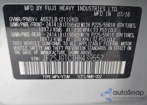 2017 Subaru Forester 2.0Xt Touring z USA, uszkodzony, nr VIN JF2SJGTC3HH439552